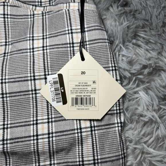 NWT Ava & Viv Lightweight High Rise Plaid Ankle Trousers - Cream Plaid Size 20 - Picture 3 of 7